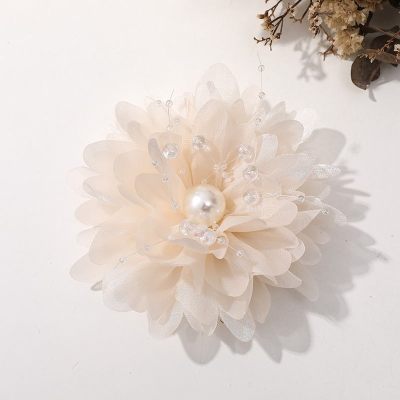 X2324 Three-Dimensional Multi-Layer Pearl Feather Organza Flower Charms, DIY Handmade Base for Earrings Rings Brooches Jewelry Making Bulk Craft Supplies