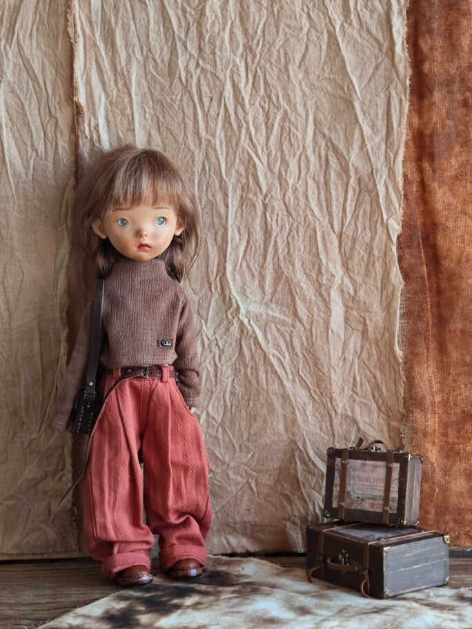 BJD592 30 Days Preorder Suitable for OB22, OB24, BJD, Blythe, Azone Doll | Vintage Washed Linen Rolled Edge Casual Pants & Long Sleeve T-shirt, Classic Outfit, Worldwide Shipping