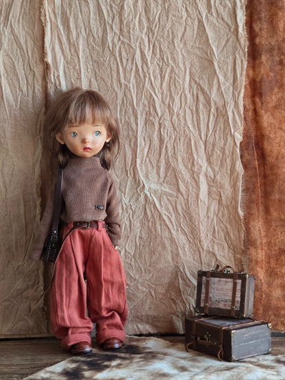 BJD592 30 Days Preorder Suitable for OB22, OB24, BJD, Blythe, Azone Doll | Vintage Washed Linen Rolled Edge Casual Pants & Long Sleeve T-shirt, Classic Outfit, Worldwide Shipping