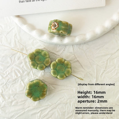 X2298 2Pcs Green Ceramic Beads, Cube Star Rose Butterfly Pumpkin Shell Heart & Round Shapes, Irregular Straight Hole Spacer Beads for DIY Bracelet Necklace Jewelry Making