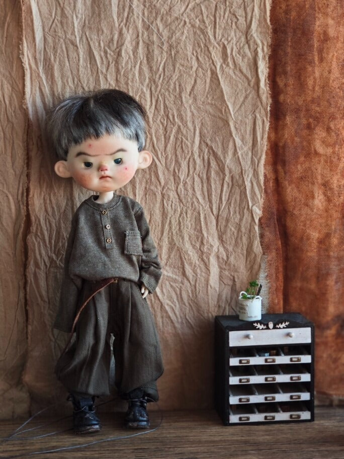 BJD592 30 Days Preorder Suitable for OB22, OB24, BJD, Blythe, Azone Doll | Vintage Washed Linen Rolled Edge Casual Pants & Long Sleeve T-shirt, Classic Outfit, Worldwide Shipping