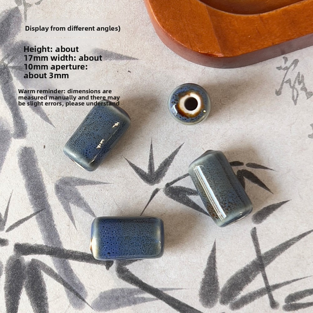 X2300 2Pcs Blue Gray Vintage Ceramic Beads, Lucky Fish Cross Rose Ball & Shell Shapes, Straight Hole Beads Pendants for DIY Bracelet & Necklace Making