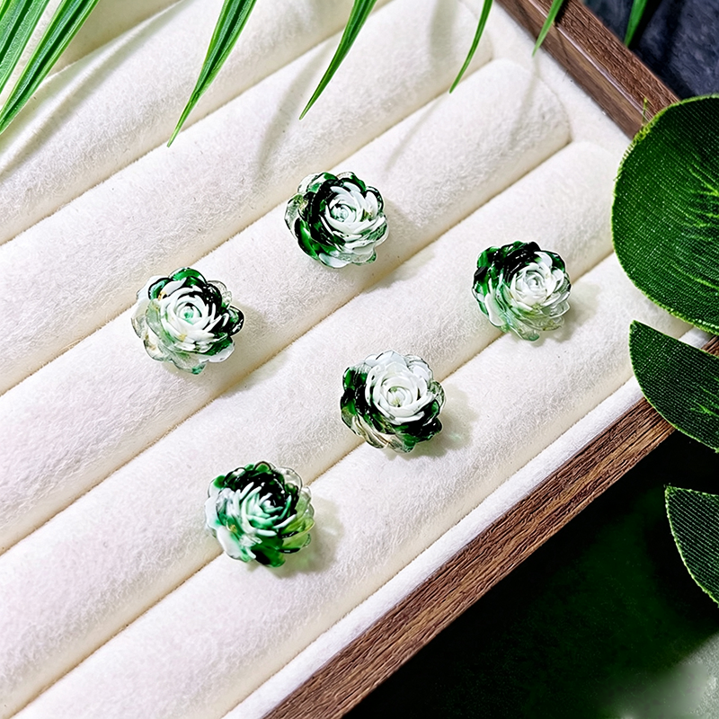 X2382 10Pcs With holes / Without holes Green diffusion-style soft-decorated butterfly nail art accessories resin three-dimensional rose flower DIY handmade ear studs, bracelets, accessories, bracelets, earrings