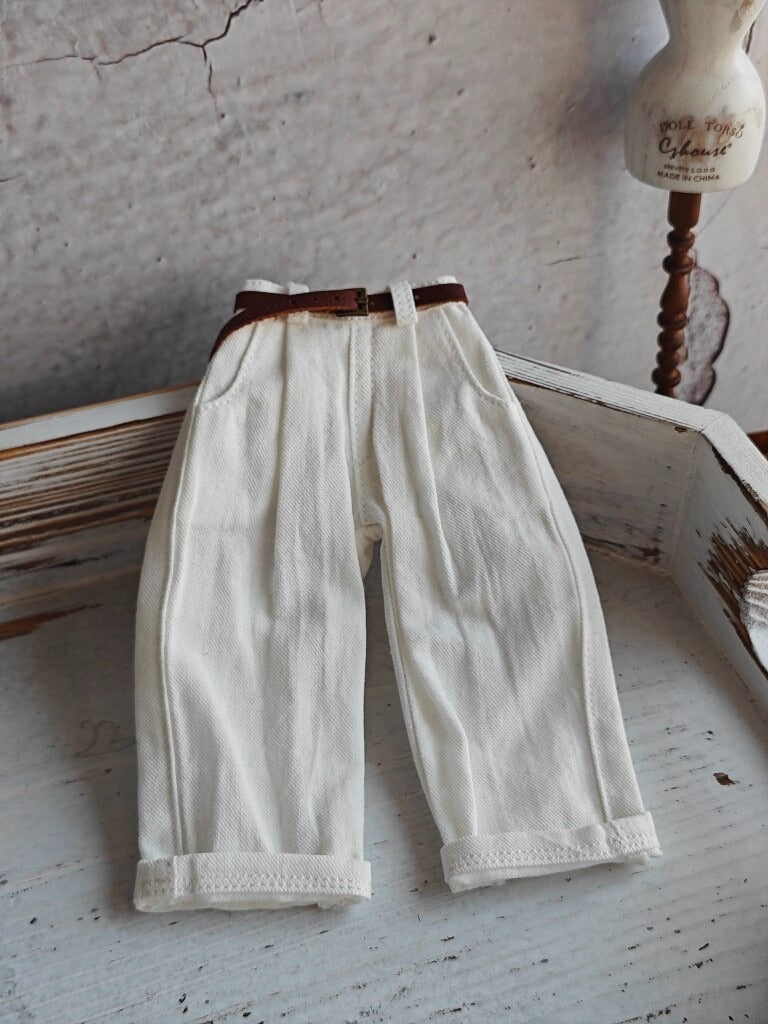 BJD592 30 Days Preorder Suitable for OB22, OB24, BJD, Blythe, Azone Doll | Vintage Washed Linen Rolled Edge Casual Pants & Long Sleeve T-shirt, Classic Outfit, Worldwide Shipping