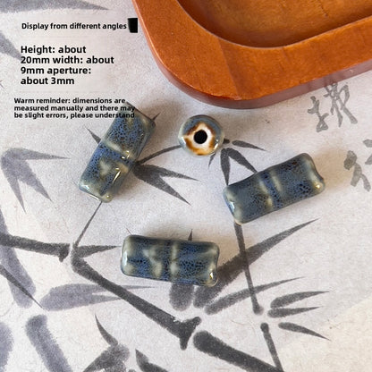 X2300 2Pcs Blue Gray Vintage Ceramic Beads, Lucky Fish Cross Rose Ball & Shell Shapes, Straight Hole Beads Pendants for DIY Bracelet & Necklace Making