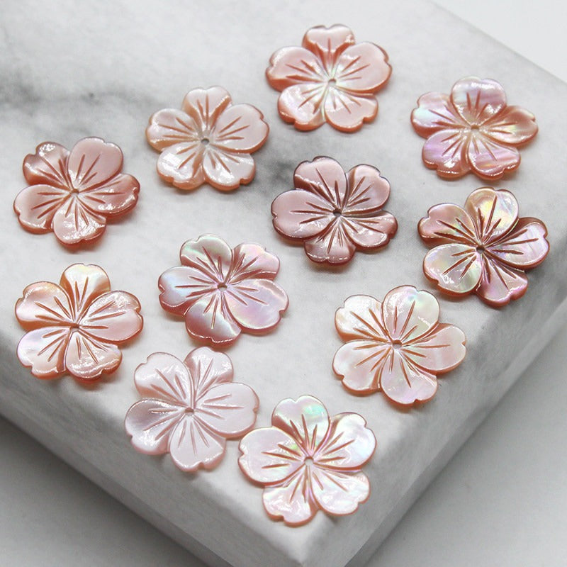 X2426 15/18/20mm mother-of-pearl powder shell five-petal cherry blossom DIY handmade bracelet, necklace, hairpin, hair accessory, clothing accessory, jewelry component material
