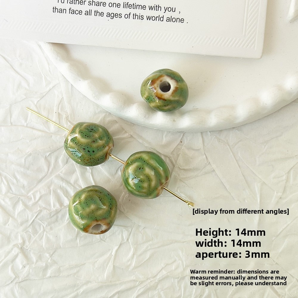 X2298 2Pcs Green Ceramic Beads, Cube Star Rose Butterfly Pumpkin Shell Heart & Round Shapes, Irregular Straight Hole Spacer Beads for DIY Bracelet Necklace Jewelry Making