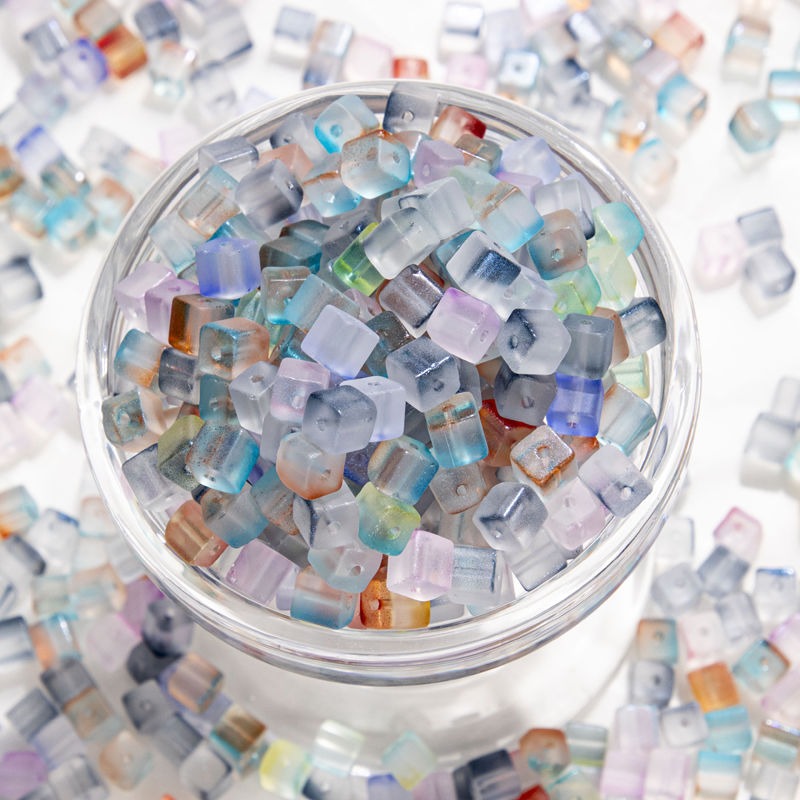 TK187 About 50pcs 7mm square sugar crystal clear glass beads, transparent matte beads, handcrafted DIY jewelry, handcrafted bracelet, necklace, earrings, accessory materials