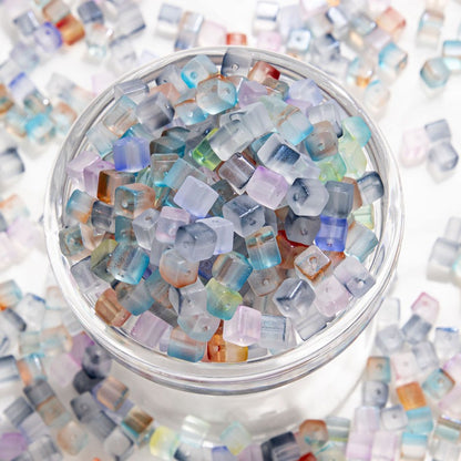 TK187 About 50pcs 7mm square sugar crystal clear glass beads, transparent matte beads, handcrafted DIY jewelry, handcrafted bracelet, necklace, earrings, accessory materials