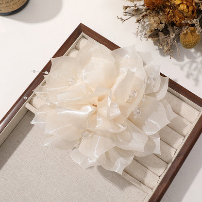 X2324 Three-Dimensional Multi-Layer Pearl Feather Organza Flower Charms, DIY Handmade Base for Earrings Rings Brooches Jewelry Making Bulk Craft Supplies