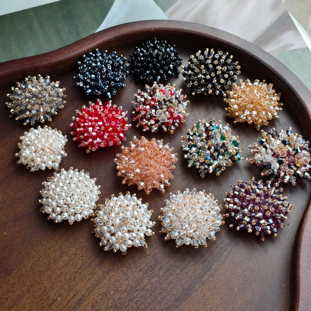 X2413 Hand Wrapped Crystal Glass Beaded Flower Brooch Core, DIY Craft Accessories Materials for Handmade Bracelet Necklace Earring Jewelry Making Supplies