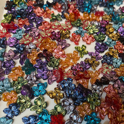 BJD503 About 5g（about 50 pieces） With Hole Mini Phalaenopsis Butterfly Orchid Iridescent Mixed Soft Rubber Flower Blind Box, 1×0.6cm 3D DIY Craft Supplies for Bouquet Basket Handmade Jewelry Making
