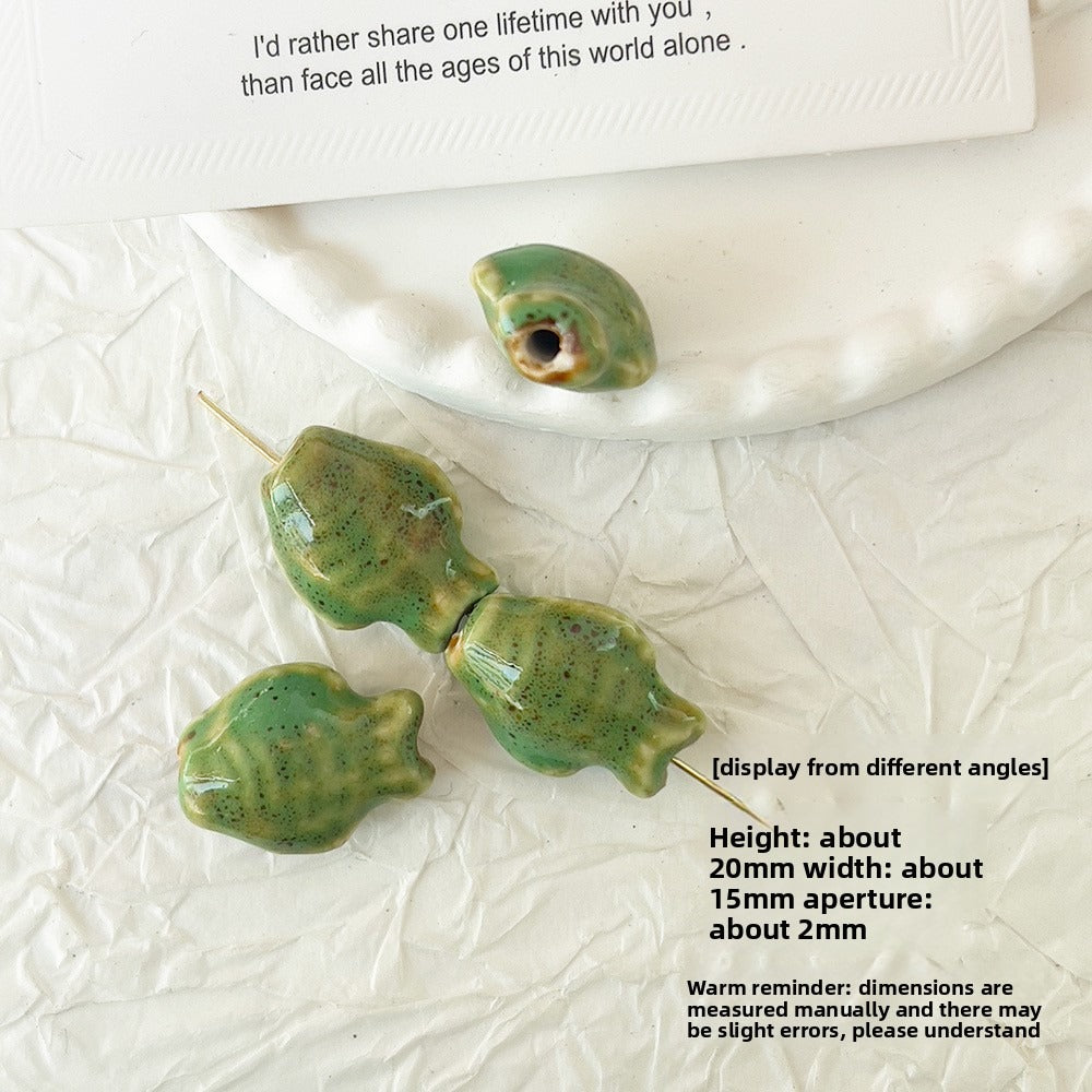 X2298 2Pcs Green Ceramic Beads, Cube Star Rose Butterfly Pumpkin Shell Heart & Round Shapes, Irregular Straight Hole Spacer Beads for DIY Bracelet Necklace Jewelry Making