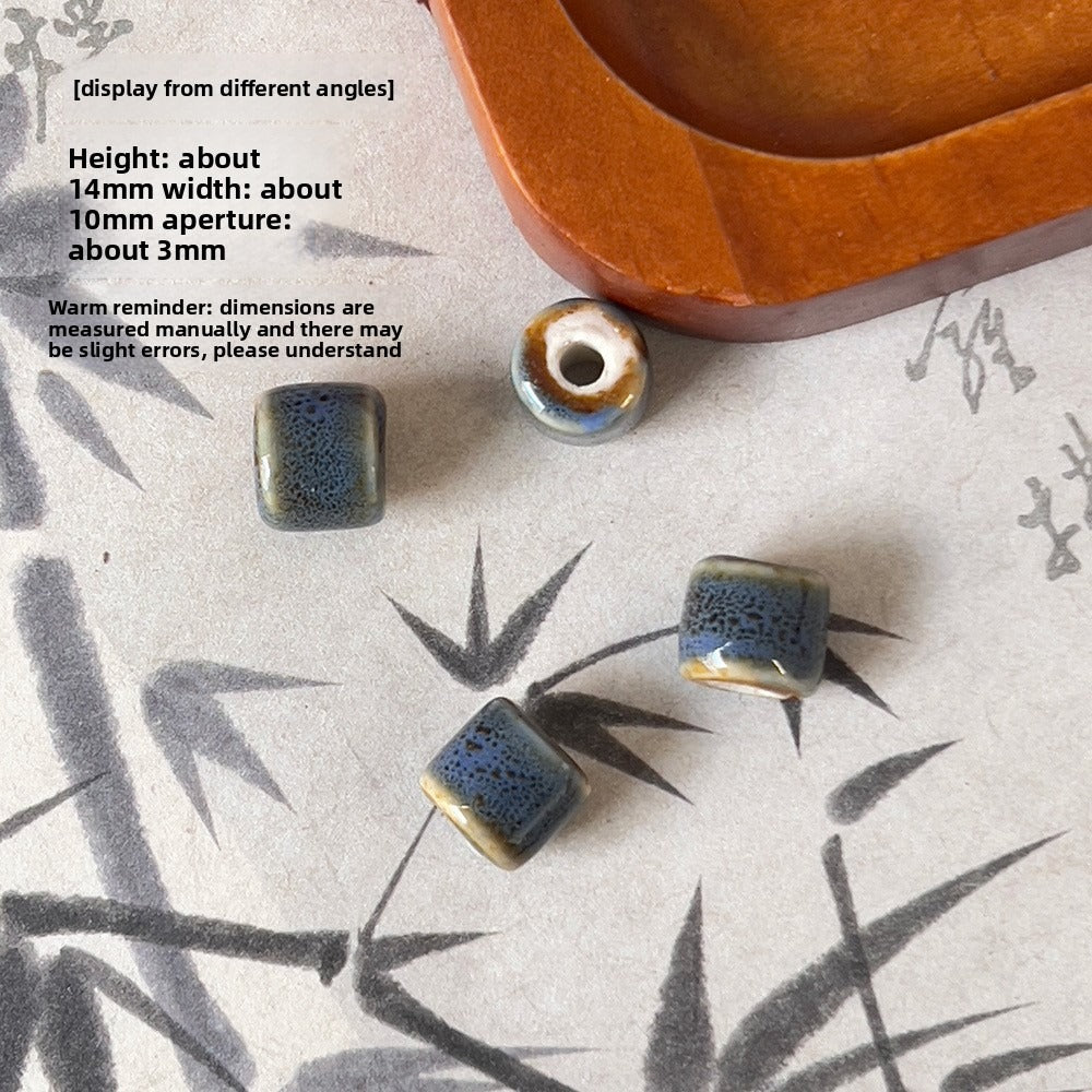 X2300 2Pcs Blue Gray Vintage Ceramic Beads, Lucky Fish Cross Rose Ball & Shell Shapes, Straight Hole Beads Pendants for DIY Bracelet & Necklace Making