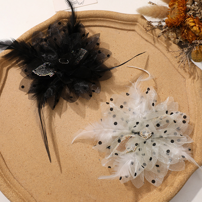 X2324 Three-Dimensional Multi-Layer Pearl Feather Organza Flower Charms, DIY Handmade Base for Earrings Rings Brooches Jewelry Making Bulk Craft Supplies