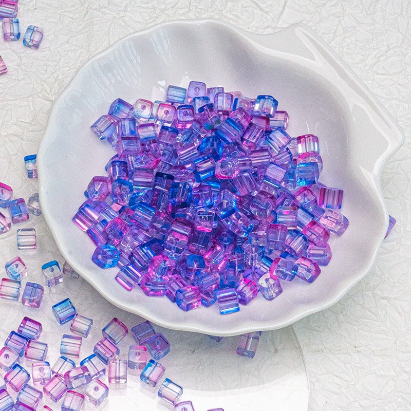 TK187 About 50pcs 7mm square sugar crystal clear glass beads, transparent matte beads, handcrafted DIY jewelry, handcrafted bracelet, necklace, earrings, accessory materials