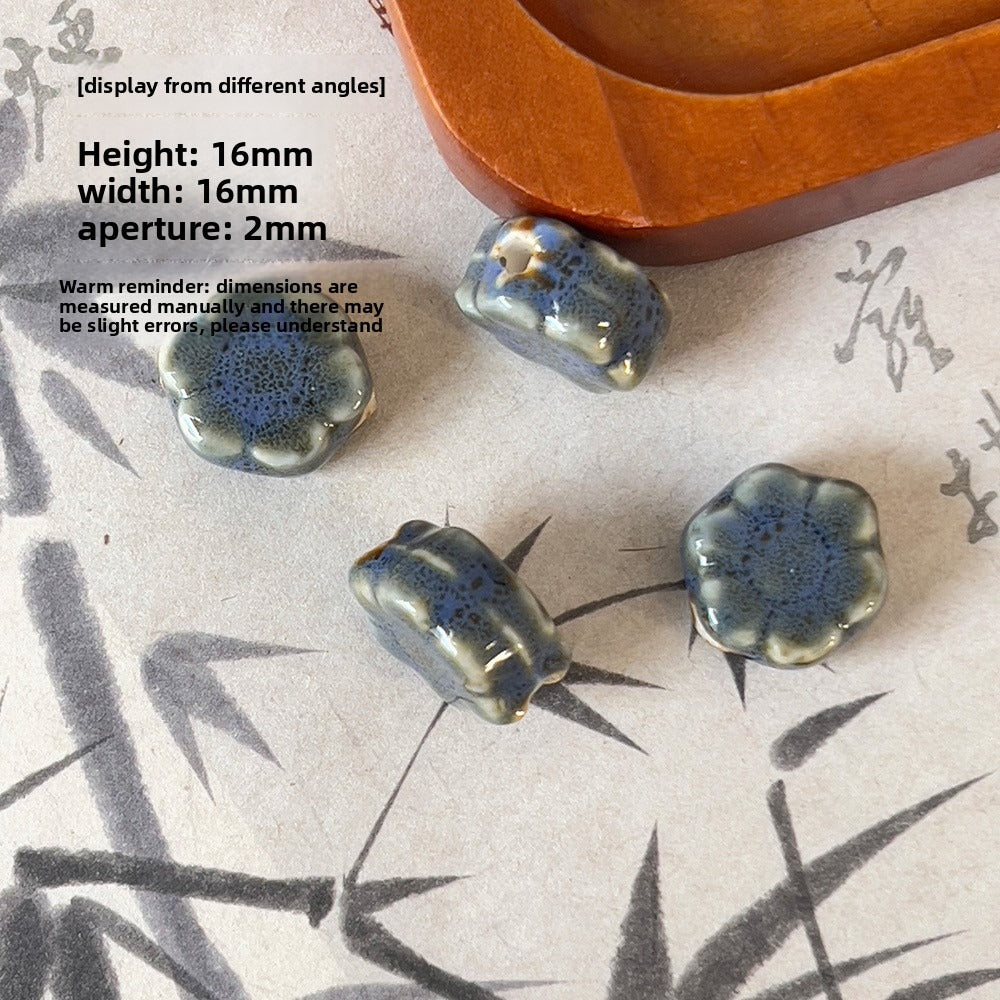 X2300 2Pcs Blue Gray Vintage Ceramic Beads, Lucky Fish Cross Rose Ball & Shell Shapes, Straight Hole Beads Pendants for DIY Bracelet & Necklace Making
