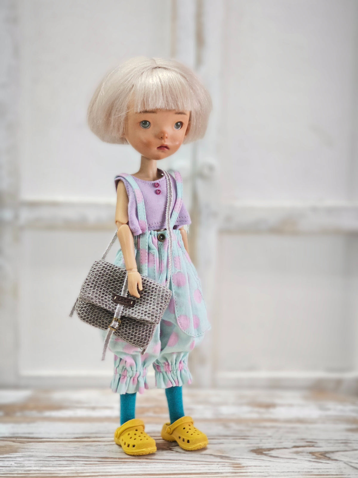BJD578 30 Days Preorder Suitable for OB22, OB24, BJD, Blythe, Azone doll | Round Polka Dot Overalls, Wide Leg & Cuffed Design, Casual Style, Worldwide Shipping, Custom Order Available