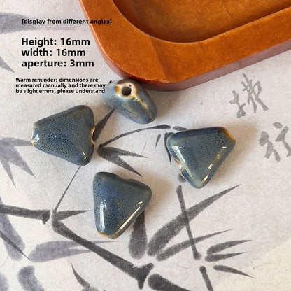 X2300 2Pcs Blue Gray Vintage Ceramic Beads, Lucky Fish Cross Rose Ball & Shell Shapes, Straight Hole Beads Pendants for DIY Bracelet & Necklace Making