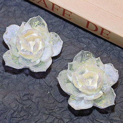 X2644 2Pcs Shimmering Yuhu Golden Lotus Resin Soft Rubber Flowers, DIY Accessory Supplies for Traditional Hairpins, Hair Clips, Bracelets, Necklaces & Earrings Craft Decorations