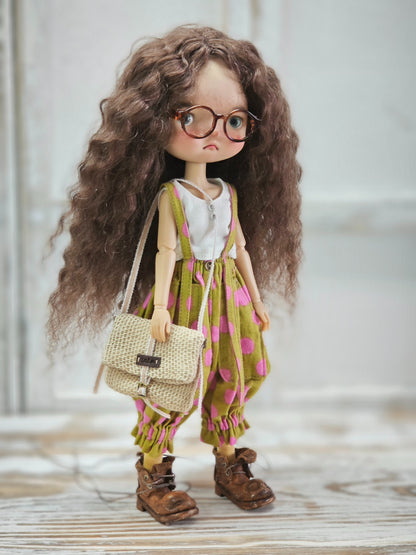 BJD578 30 Days Preorder Suitable for OB22, OB24, BJD, Blythe, Azone doll | Round Polka Dot Overalls, Wide Leg & Cuffed Design, Casual Style, Worldwide Shipping, Custom Order Available