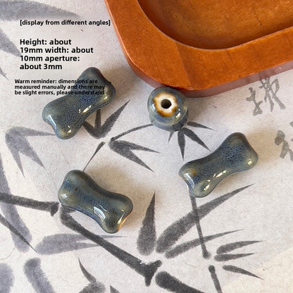 X2300 2Pcs Blue Gray Vintage Ceramic Beads, Lucky Fish Cross Rose Ball & Shell Shapes, Straight Hole Beads Pendants for DIY Bracelet & Necklace Making