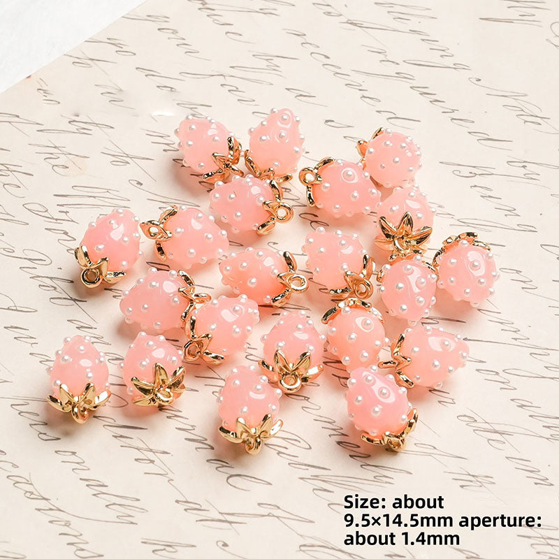 X2442 Cute Rhinestone Pearl 3D Strawberry Pendants, Large & Medium Size, DIY Handmade Accessories for Bracelets, Necklaces, Earrings & Phone Charms