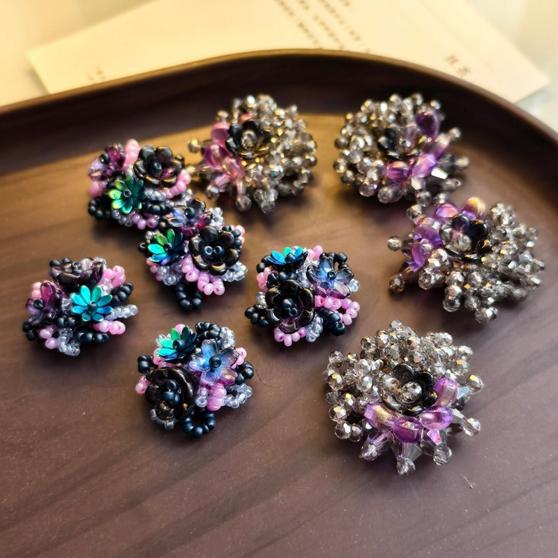 X2415 Hand Wrapped Beaded Crystal Glass 3D Flower Brooch Base, DIY Craft Accessories Supplies for Handmade Bracelet Necklace Earring Jewelry Making
