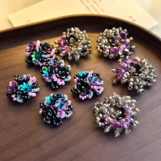 X2415 Hand Wrapped Beaded Crystal Glass 3D Flower Brooch Base, DIY Craft Accessories Supplies for Handmade Bracelet Necklace Earring Jewelry Making