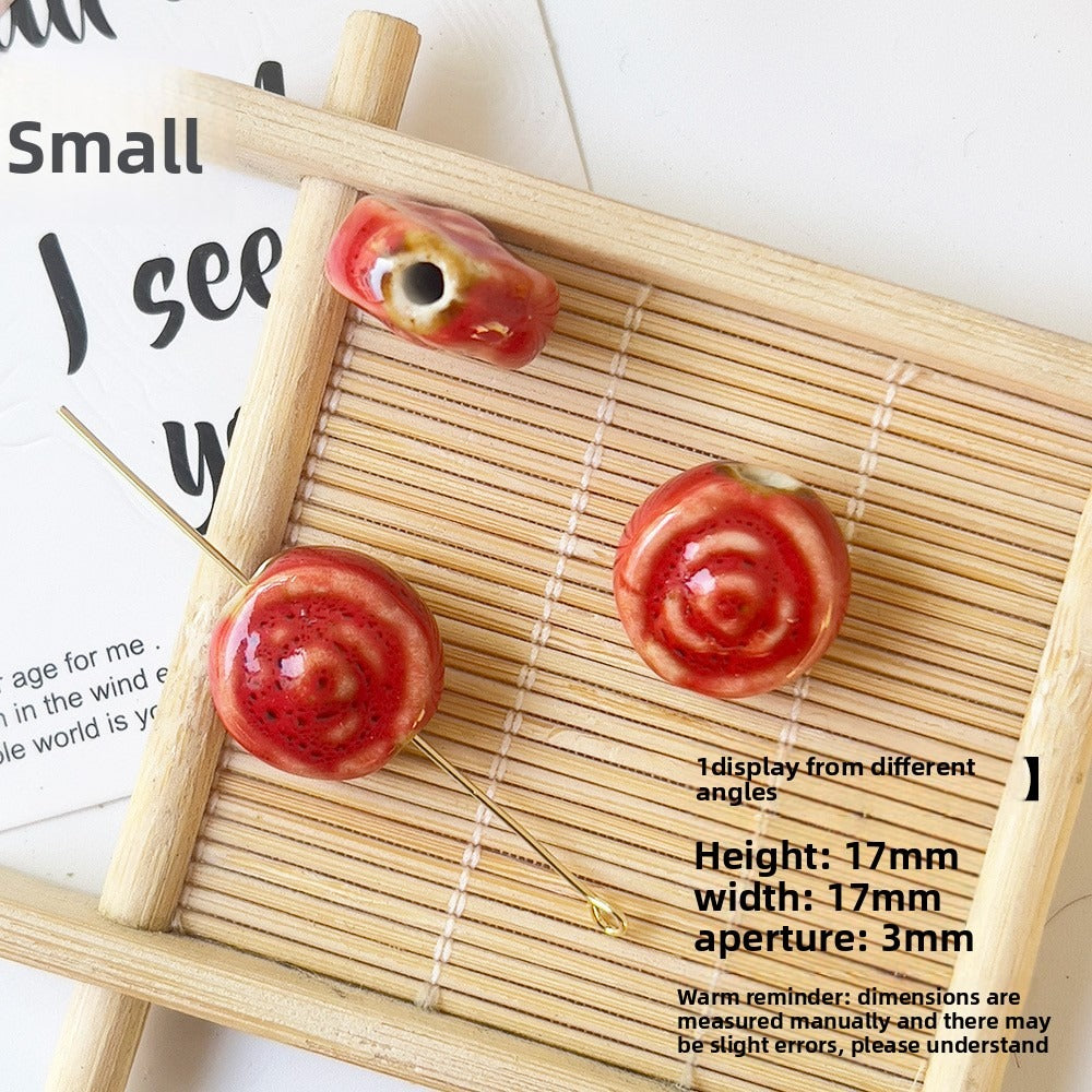 X2297 2Pcs Red Ceramic Beads, Cube Star Rose Butterfly Pumpkin Shell Heart & Round Shapes, Irregular Straight Hole Spacer Beads for DIY Bracelet Necklace Jewelry Making