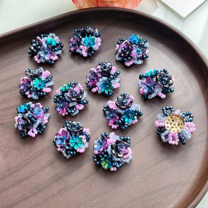 X2415 Hand Wrapped Beaded Crystal Glass 3D Flower Brooch Base, DIY Craft Accessories Supplies for Handmade Bracelet Necklace Earring Jewelry Making