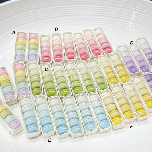 BJD461 30 Days Pre-order Handmade Clay Mini Boxed Gradient Macaron Cookies, 5 Pieces Per Box, Custom Dollhouse Miniature Food Ornaments