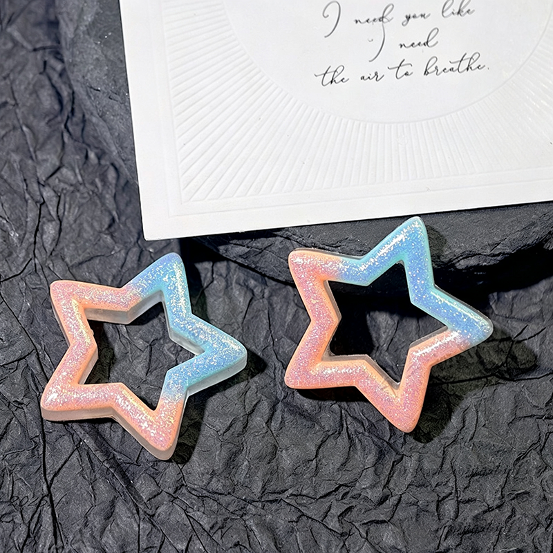 TK190 10Pcs 30mm Gradient Glitter Hollow Star Resin Charms, Two-Tone Pentagram Flatback Ornaments for DIY Cream Glue Phone Case Hair Clip Craft Supplies