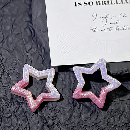 TK190 10Pcs 30mm Gradient Glitter Hollow Star Resin Charms, Two-Tone Pentagram Flatback Ornaments for DIY Cream Glue Phone Case Hair Clip Craft Supplies