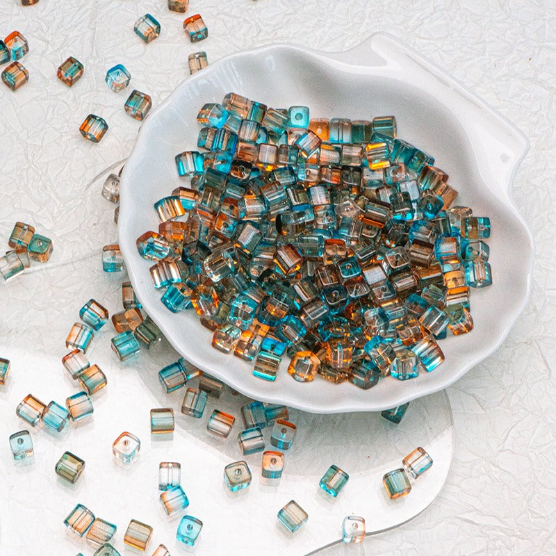 TK187 About 50pcs 7mm square sugar crystal clear glass beads, transparent matte beads, handcrafted DIY jewelry, handcrafted bracelet, necklace, earrings, accessory materials