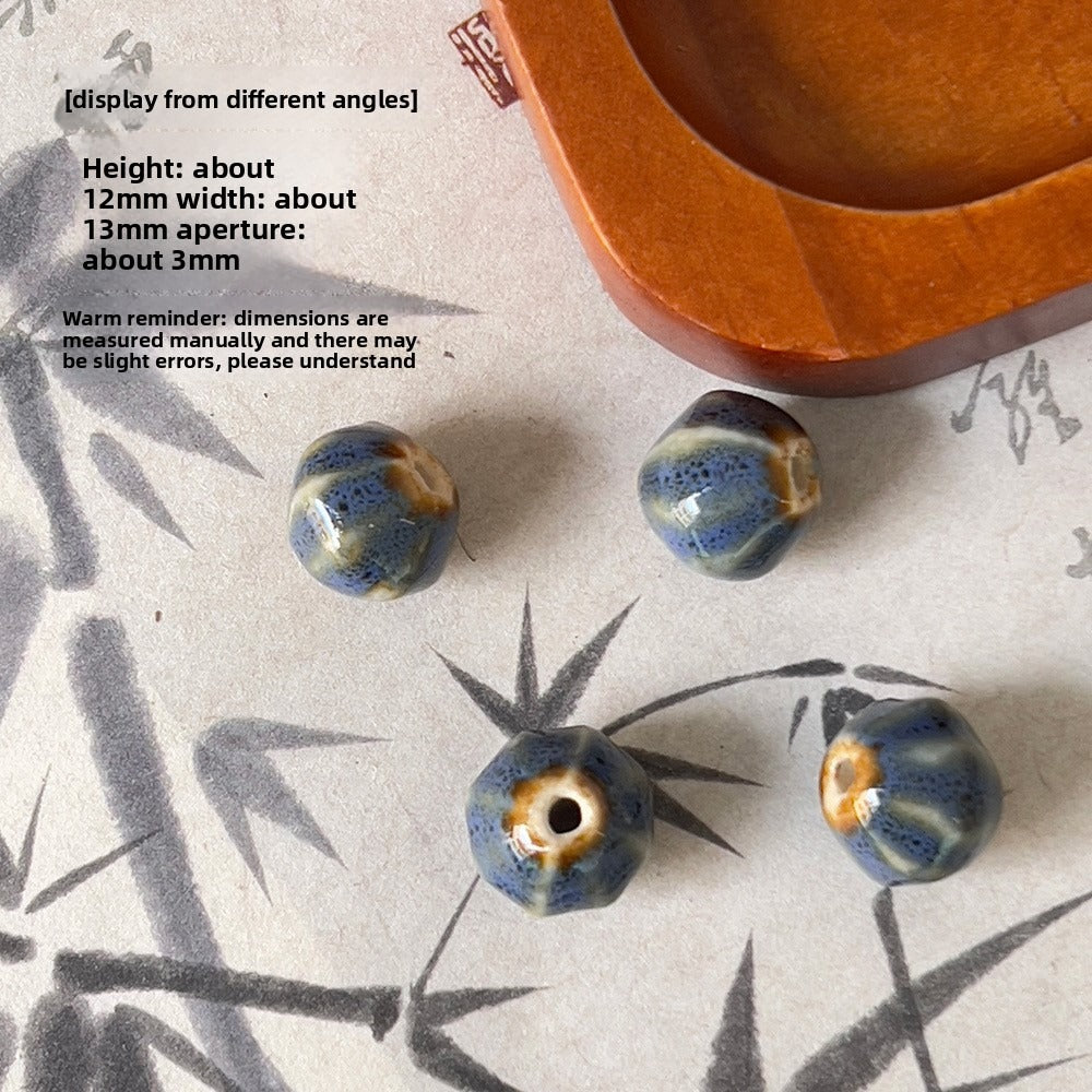 X2300 2Pcs Blue Gray Vintage Ceramic Beads, Lucky Fish Cross Rose Ball & Shell Shapes, Straight Hole Beads Pendants for DIY Bracelet & Necklace Making