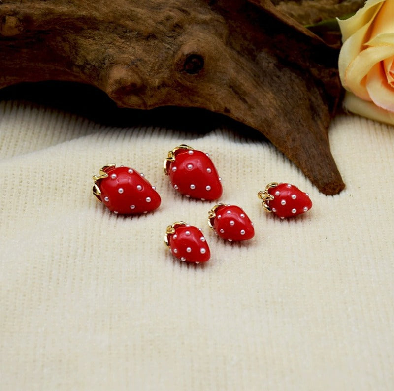 X2442 Cute Rhinestone Pearl 3D Strawberry Pendants, Large & Medium Size, DIY Handmade Accessories for Bracelets, Necklaces, Earrings & Phone Charms