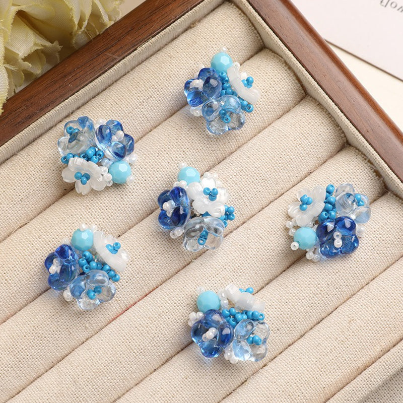 X2325 Lily Blue Small Flower Pearl Disc Brooch DIY Jewelry Making Supplies for Bracelet Necklace Earrings
