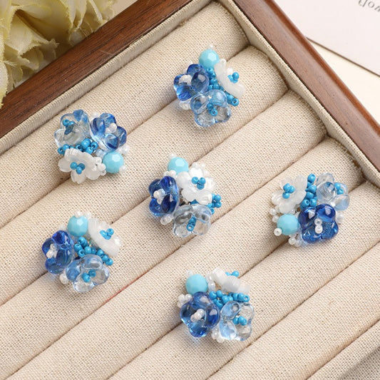 X2325 Lily Blue Small Flower Pearl Disc Brooch DIY Jewelry Making Supplies for Bracelet Necklace Earrings