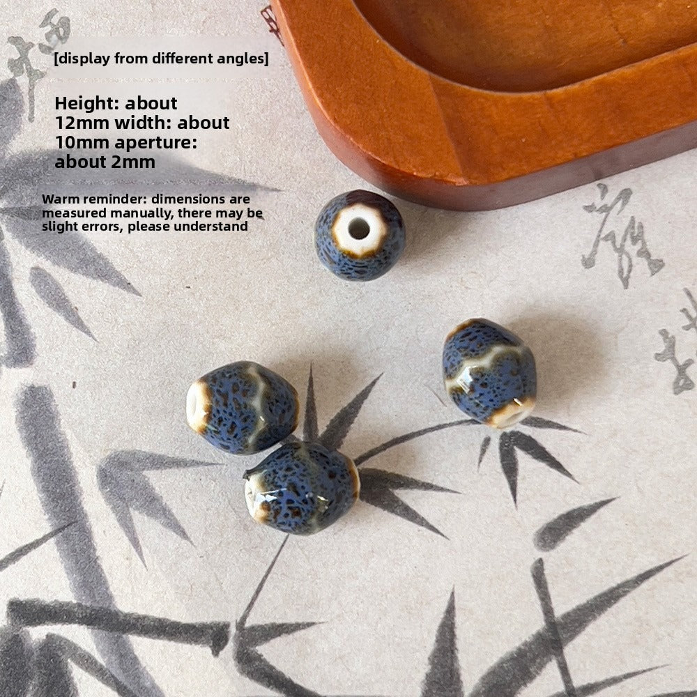 X2300 2Pcs Blue Gray Vintage Ceramic Beads, Lucky Fish Cross Rose Ball & Shell Shapes, Straight Hole Beads Pendants for DIY Bracelet & Necklace Making