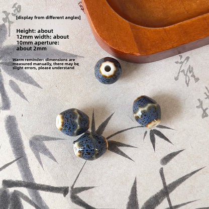 X2300 2Pcs Blue Gray Vintage Ceramic Beads, Lucky Fish Cross Rose Ball & Shell Shapes, Straight Hole Beads Pendants for DIY Bracelet & Necklace Making