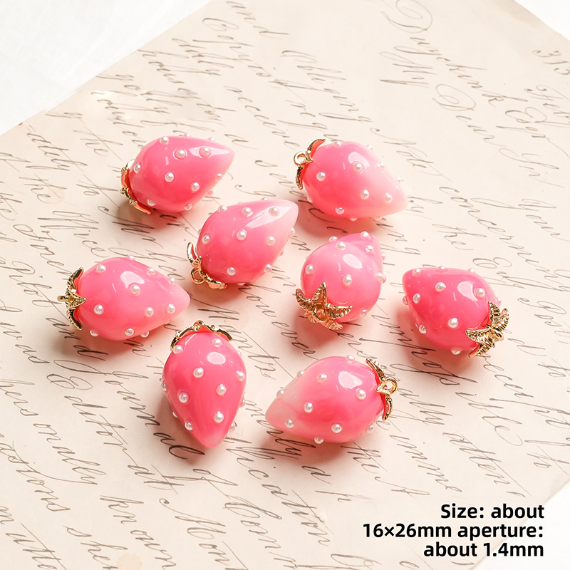 X2442 Cute Rhinestone Pearl 3D Strawberry Pendants, Large & Medium Size, DIY Handmade Accessories for Bracelets, Necklaces, Earrings & Phone Charms