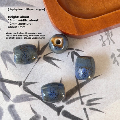 X2300 2Pcs Blue Gray Vintage Ceramic Beads, Lucky Fish Cross Rose Ball & Shell Shapes, Straight Hole Beads Pendants for DIY Bracelet & Necklace Making