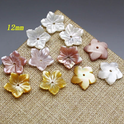 X2422 12mm Natural White Mother of Pearl 5 Petal Bowl Flower Beads, Hand Carved Shell Flower Charms for DIY Hanfu Hairpin