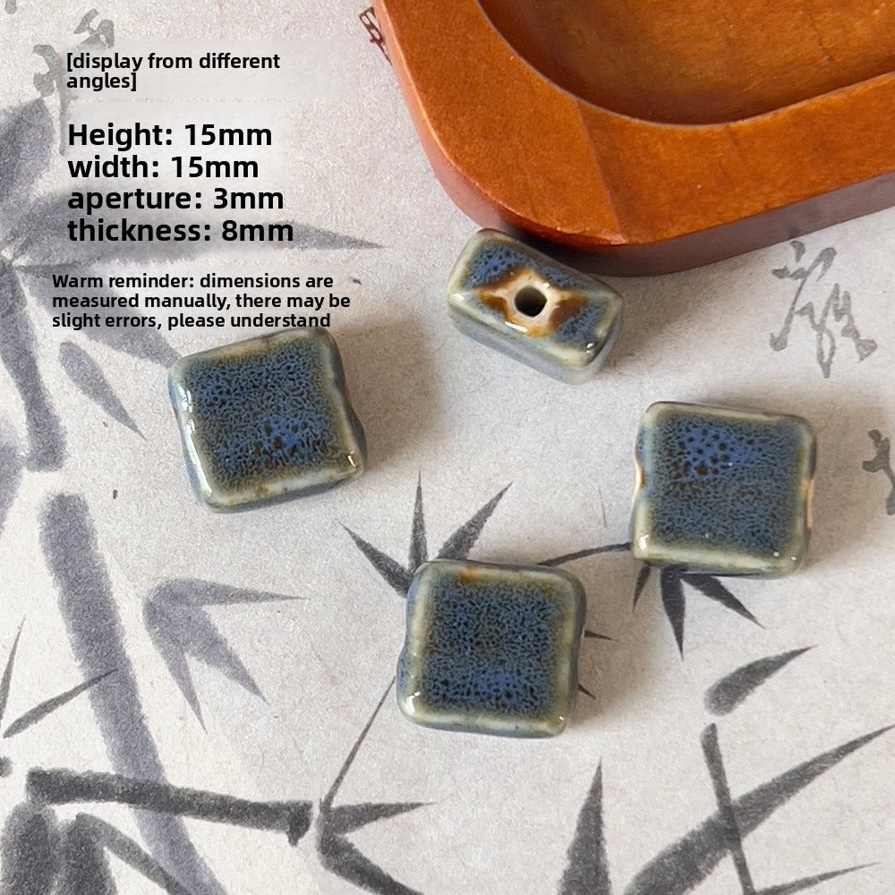 X2300 2Pcs Blue Gray Vintage Ceramic Beads, Lucky Fish Cross Rose Ball & Shell Shapes, Straight Hole Beads Pendants for DIY Bracelet & Necklace Making