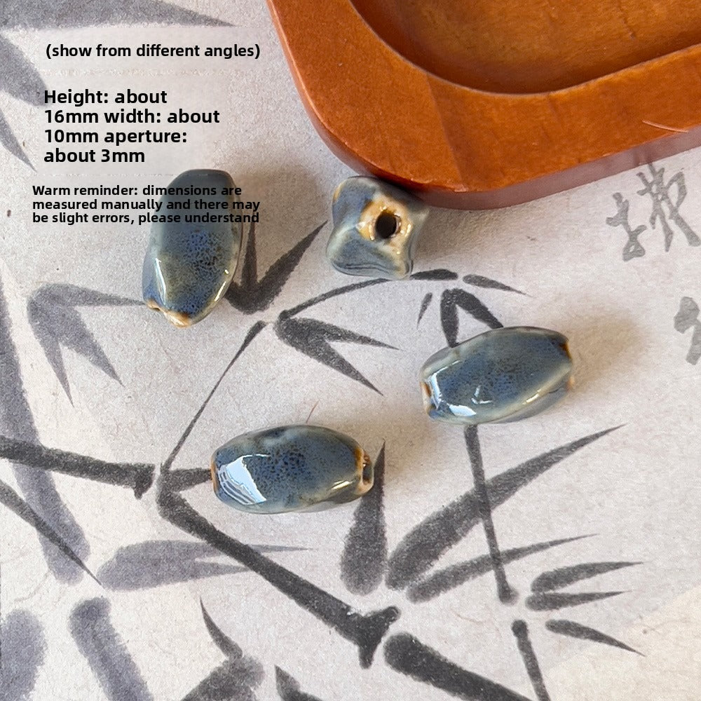 X2300 2Pcs Blue Gray Vintage Ceramic Beads, Lucky Fish Cross Rose Ball & Shell Shapes, Straight Hole Beads Pendants for DIY Bracelet & Necklace Making