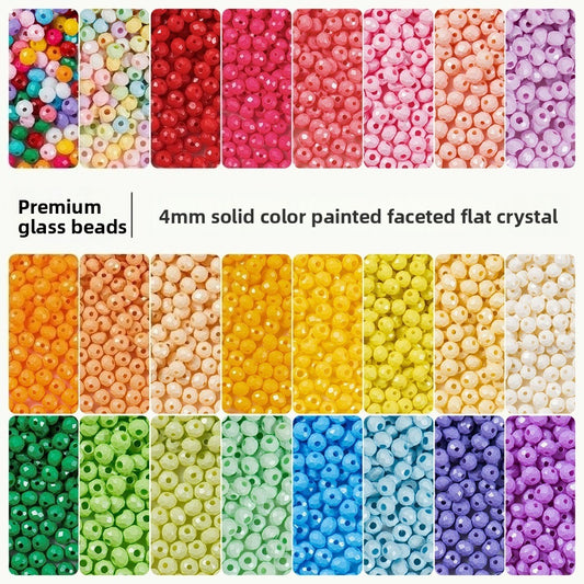 TK171 About 30g Bulk 4mm Solid Color Lacquered Glass Crystal Beads Smooth Cut Flat Spherical Interlocking Loose Beads DIY Bracelet Necklace Jewelry Making Accessories