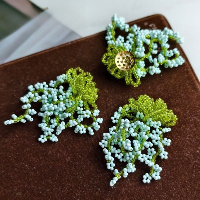 X2414  Asymmetric Contrast Color Beach Style Flower Earrings Charms, Multi Hand Woven Grape Flower Bead Strand DIY Craft Materials for Handmade Bracelet Necklace Earring Jewelry Making Supplies