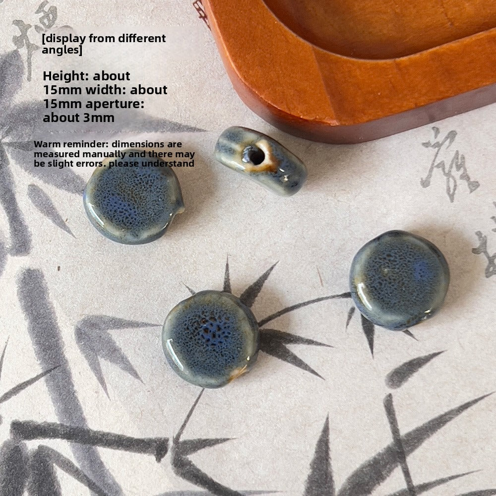 X2300 2Pcs Blue Gray Vintage Ceramic Beads, Lucky Fish Cross Rose Ball & Shell Shapes, Straight Hole Beads Pendants for DIY Bracelet & Necklace Making