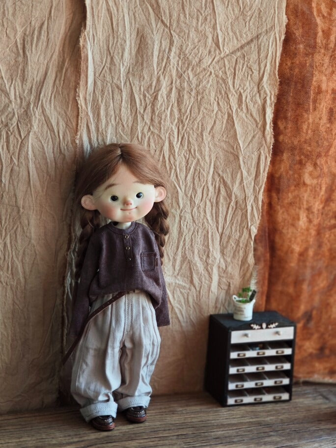 BJD592 30 Days Preorder Suitable for OB22, OB24, BJD, Blythe, Azone Doll | Vintage Washed Linen Rolled Edge Casual Pants & Long Sleeve T-shirt, Classic Outfit, Worldwide Shipping